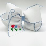 Wee Ones King Grosgrain Bows with Moonstitch Edge & Tulip Embroidery