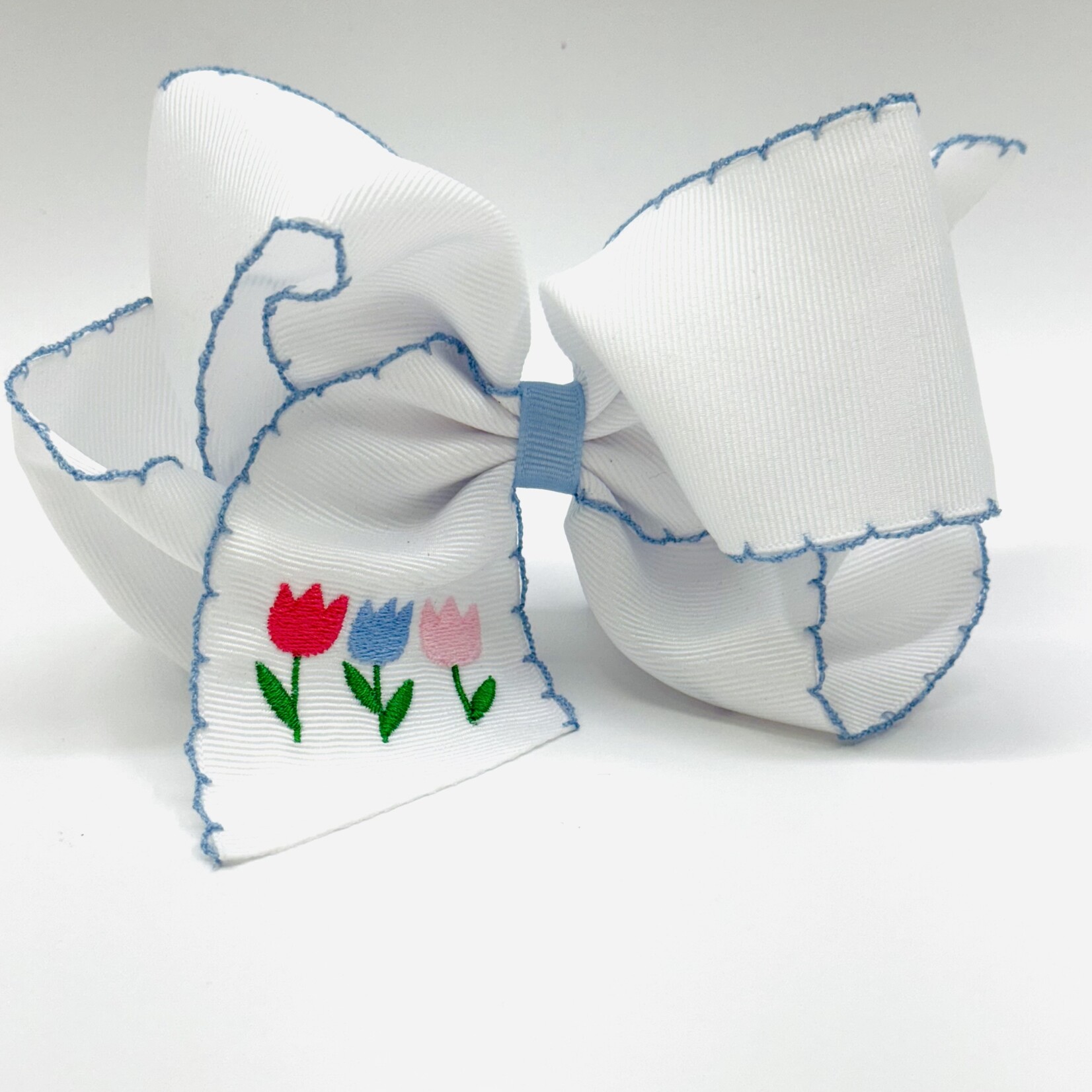 Wee Ones King Grosgrain Bows with Moonstitch Edge & Tulip Embroidery