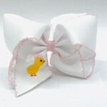 Wee Ones King Grosgrain Bows with Moonstitch Edge & Yellow Chick Embroidery