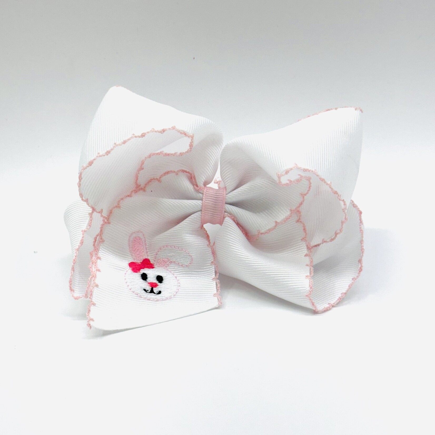 Wee Ones King Grosgrain Bow with Moonstitch Edge & Easter-inspired Embroidery on Tail
