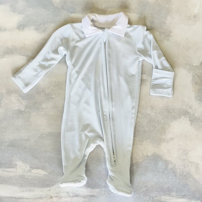 Angel Dear Stripe Classic Blue Polo 2-Way Zipper Footie