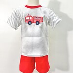 Three Sisters Firetruck Applique Short Set
