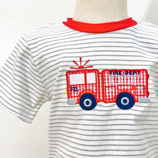 Three Sisters Firetruck Applique Short Set