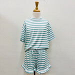 Stripe Crop Top & Ruffle Shorts Set in Mint