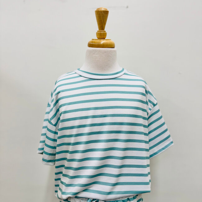 Stripe Crop Top & Ruffle Shorts Set in Mint