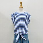 Molly Bracken Navy Blue Sailor Stripe Tee with Waist Tie