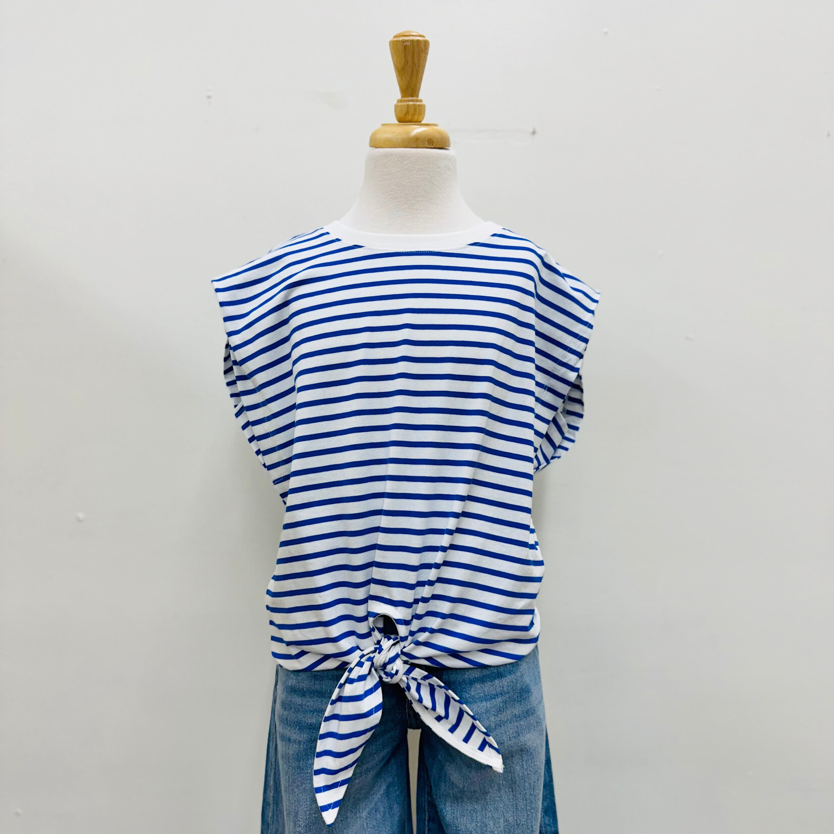Molly Bracken Navy Blue Sailor Stripe Tee with Waist Tie