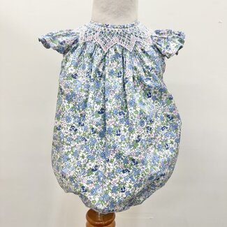 Sweet Dreams Maya Blue Floral Smocked Bubble (24M)