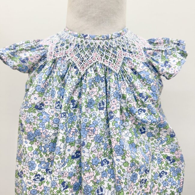 Sweet Dreams Maya Blue Floral Smocked Bubble (24M)