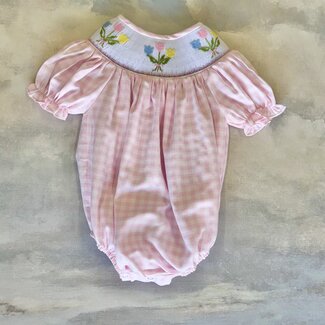 Sweet Dreams Pink Gingham Tulip Smocked Bubble