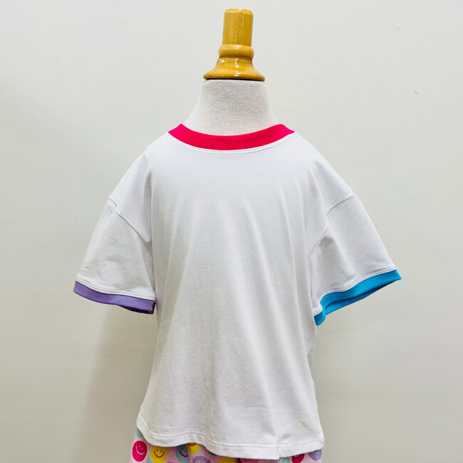 Azarhia Ringer Boxy Tee in Turquoise, Hot Pink, & Lavender