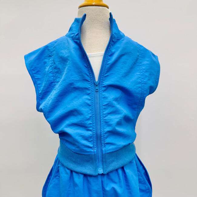 Sadie & Sage Back & Forth Crop Nylon Zip Vest - Blue
