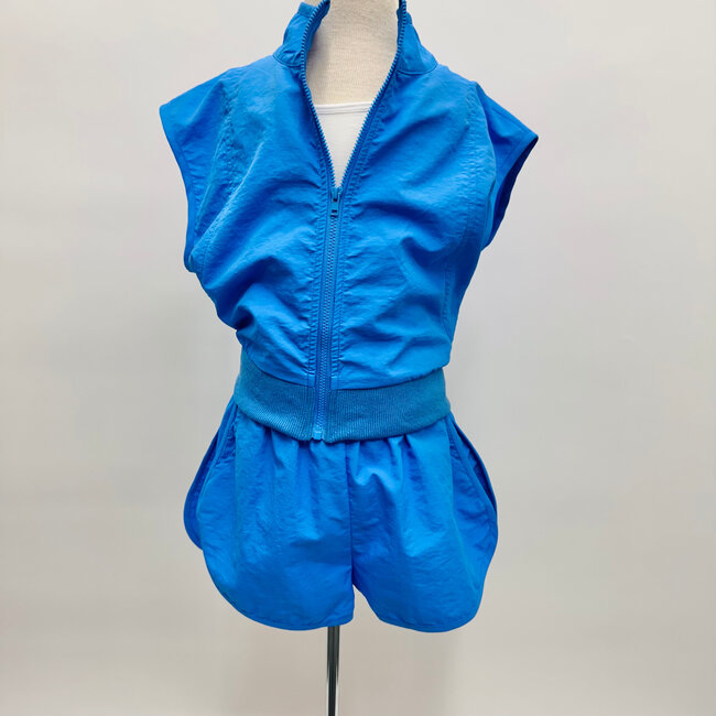 Sadie & Sage Back & Forth Curved Hem Nylon Shorts - Blue