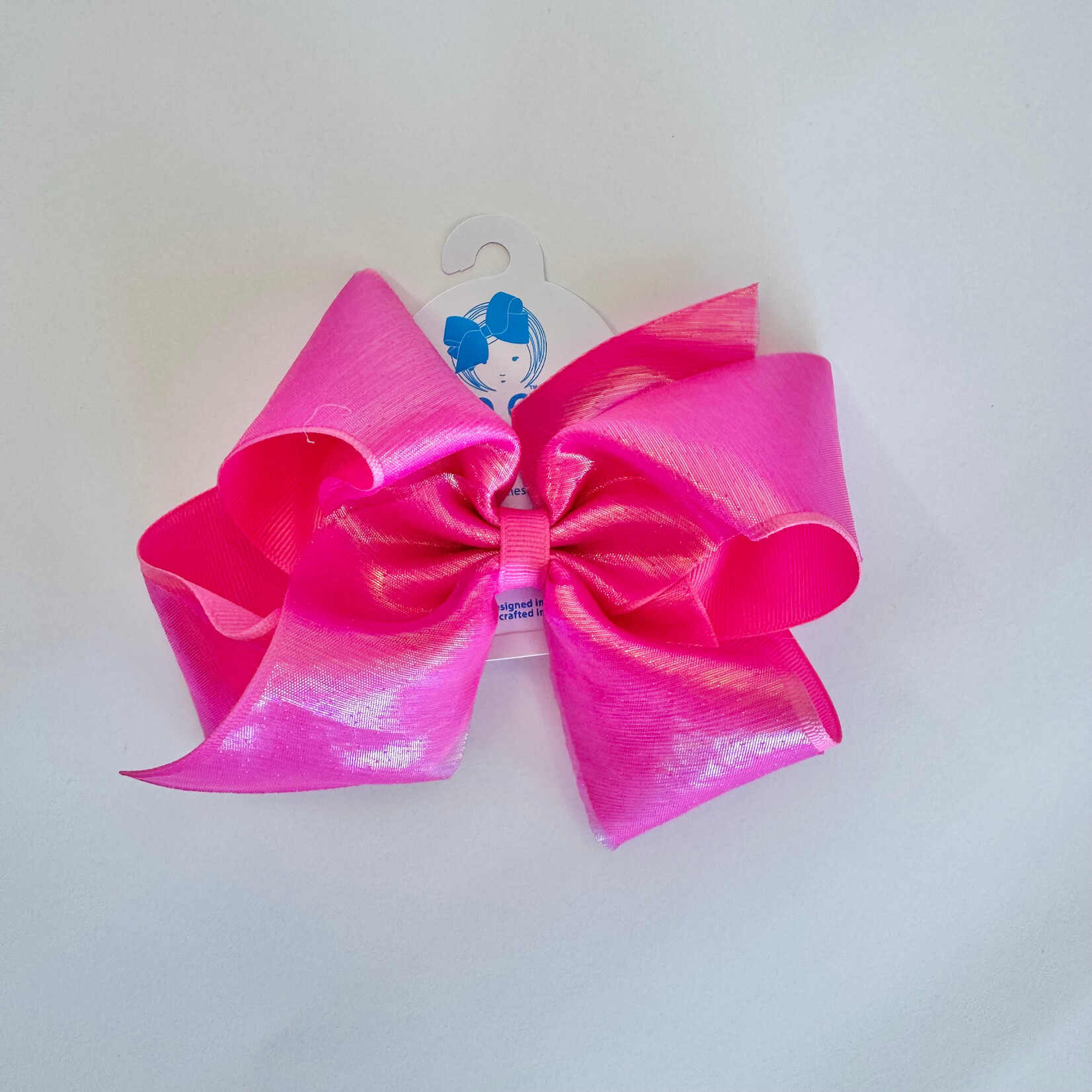Wee Ones King Sheer Iridescent/Grosgrain Bow - Hot Pink