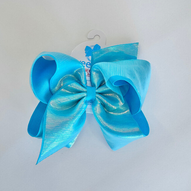 Wee Ones King Sheer Iridescent/Grosgrain Bow - Turquoise