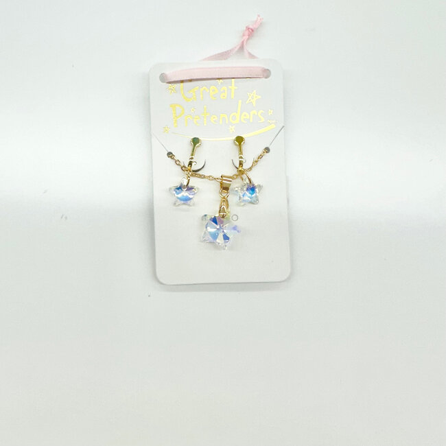 Great Pretenders Boutique Holographic Star Necklace & Clip On Earrings Set