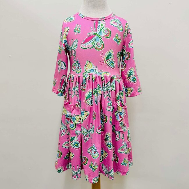 Mila & Rose Butterfly Garden 3/4 Sleeve Pocket Twirl Dress