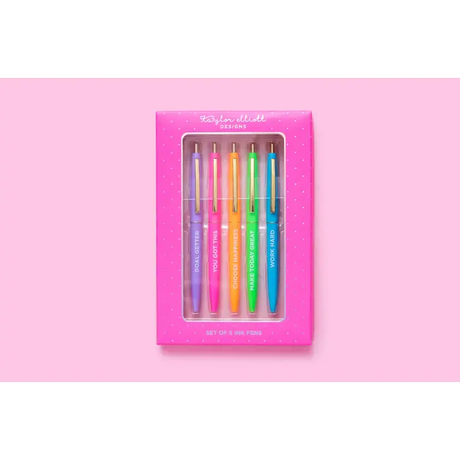 Taylor Elliott Designs Pen Set - Motivational - Asst Colors - 5 Piece Set