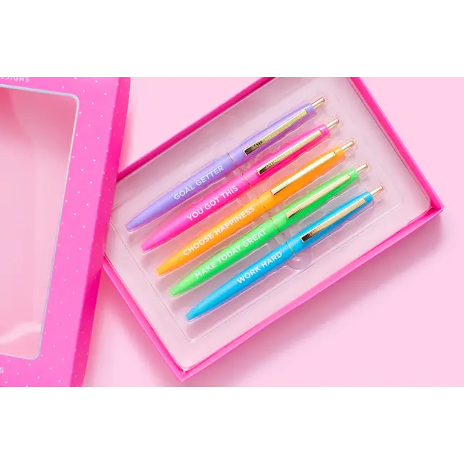 Taylor Elliott Designs Pen Set - Motivational - Asst Colors - 5 Piece Set