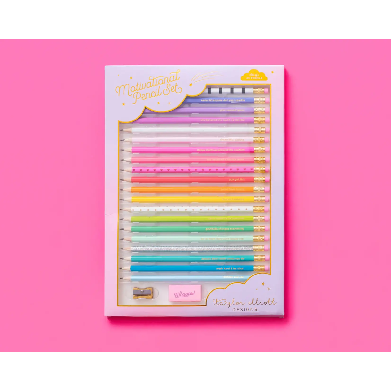 Taylor Elliott Designs Pencil Set - Motivational - Asst Colors - 22 Pc Set