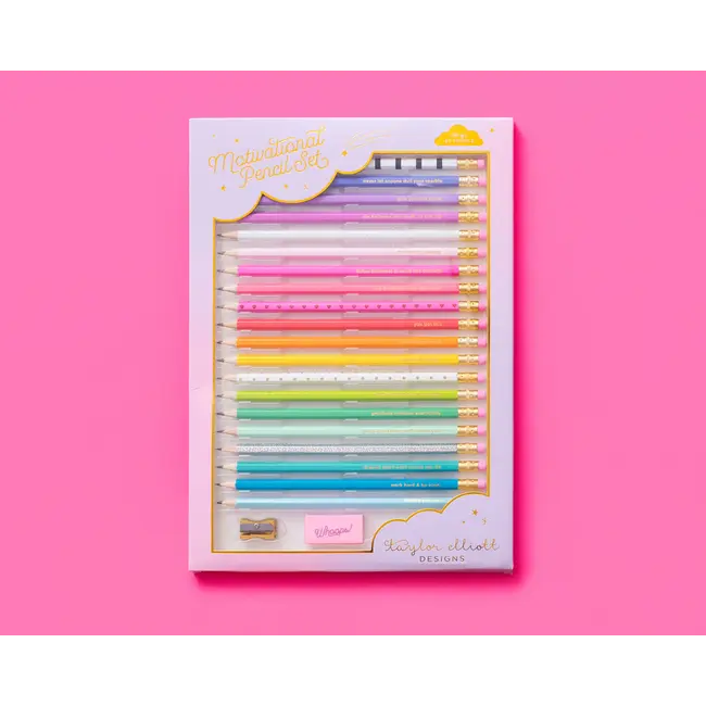 Taylor Elliott Designs Pencil Set - Motivational - Asst Colors - 22 Pc Set