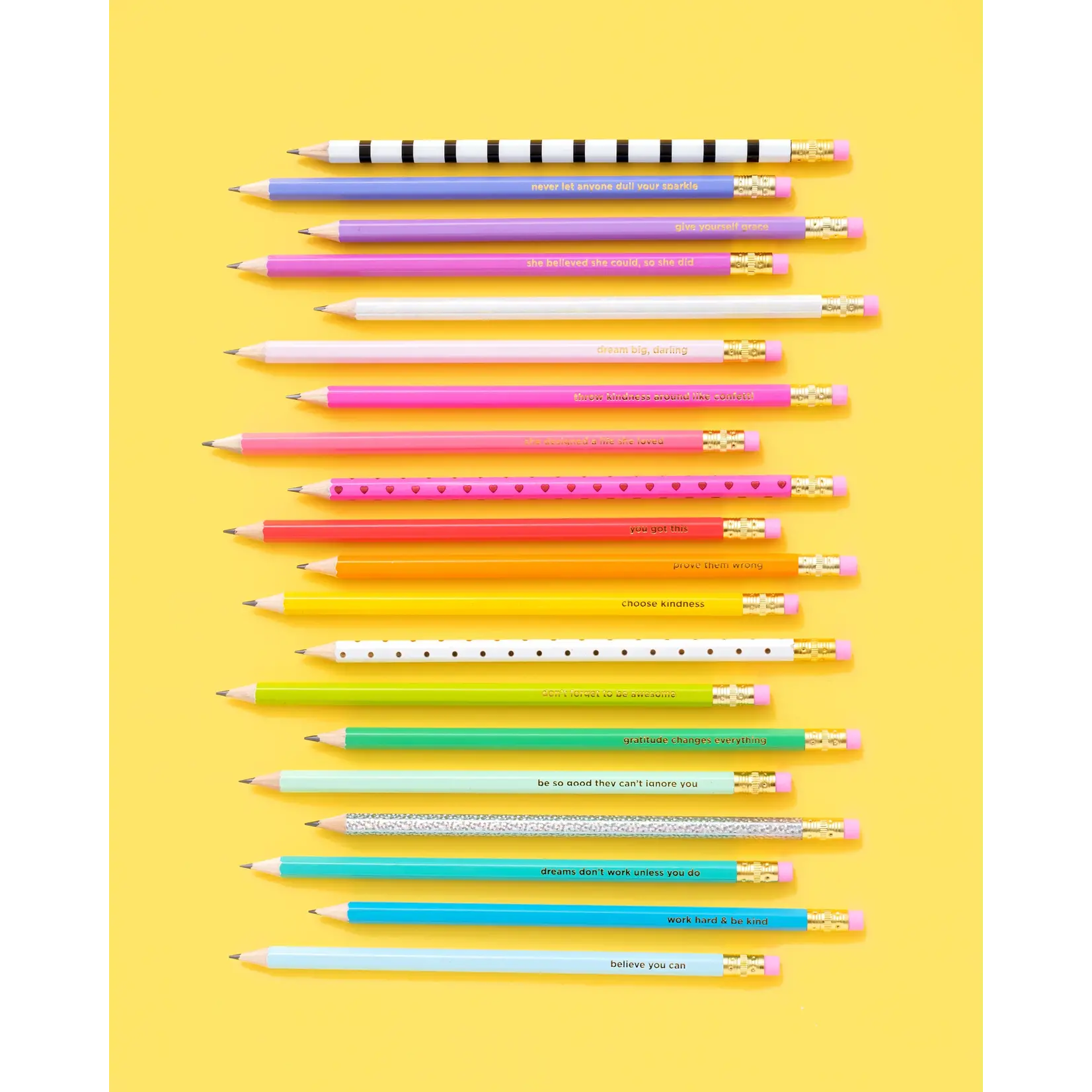 Taylor Elliott Designs Pencil Set - Motivational - Asst Colors - 22 Pc Set