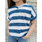 Hayden Girls Heather Stripe V Neck Top - Denim