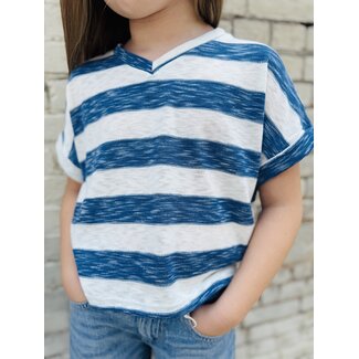 Hayden Girls Heather Stripe V Neck Top - Denim
