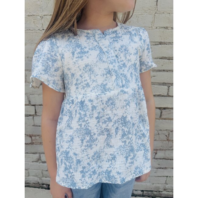 Hayden Girls Cloud Print Gauze Peplum Top