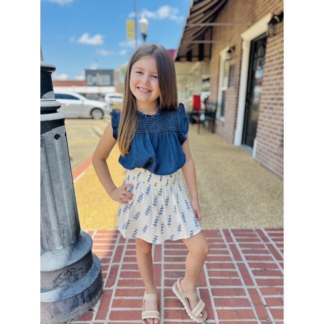 Hayden Girls Smocked Waist Floral Gauze Skirt