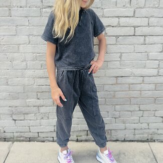 Hayden Girls Washed Jogger Set - Black