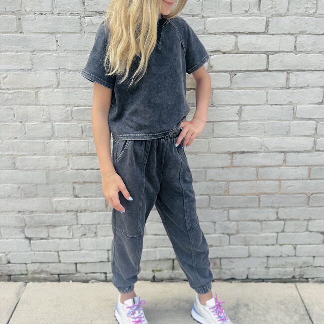 Hayden Girls Washed Jogger Set - Black