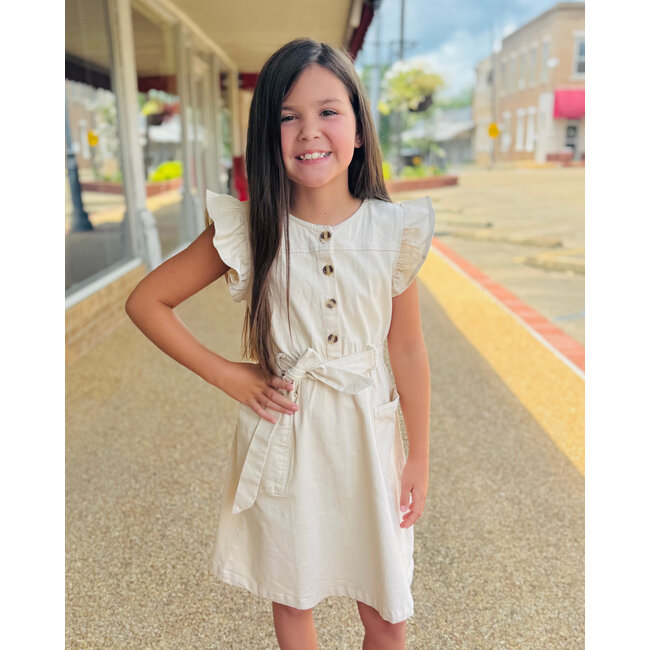 Hayden Girls Button Detail Belted Ruffle Dress