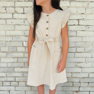 Hayden Girls Button Detail Belted Ruffle Dress