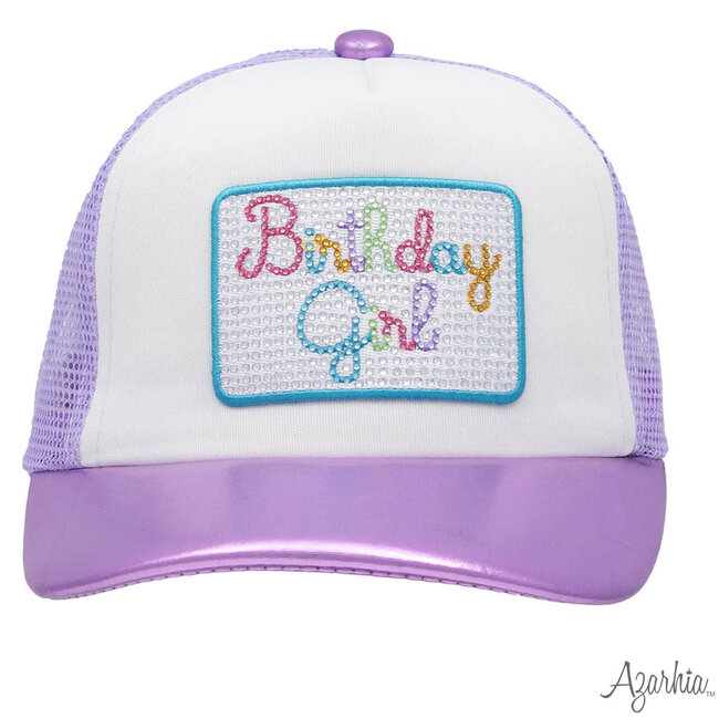 Azarhia Birthday Girl Rhinestone Lavender Metallic Trucker Hat