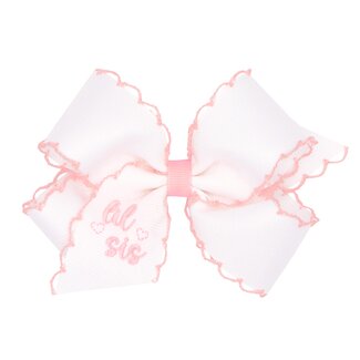 Wee Ones Grosgrain Bow with Light Pink Moonstitch Edge "Lil Sis" MEDIUM