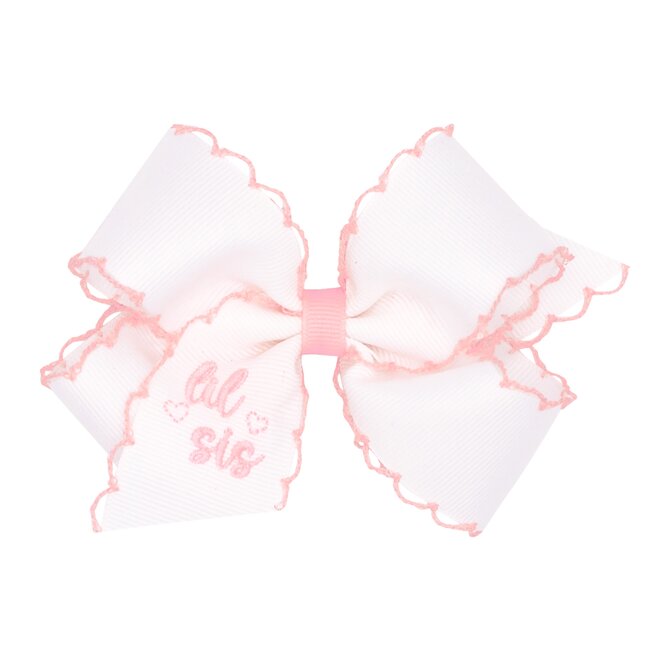 Wee Ones Grosgrain Bow with Light Pink Moonstitch Edge "Lil Sis" MEDIUM