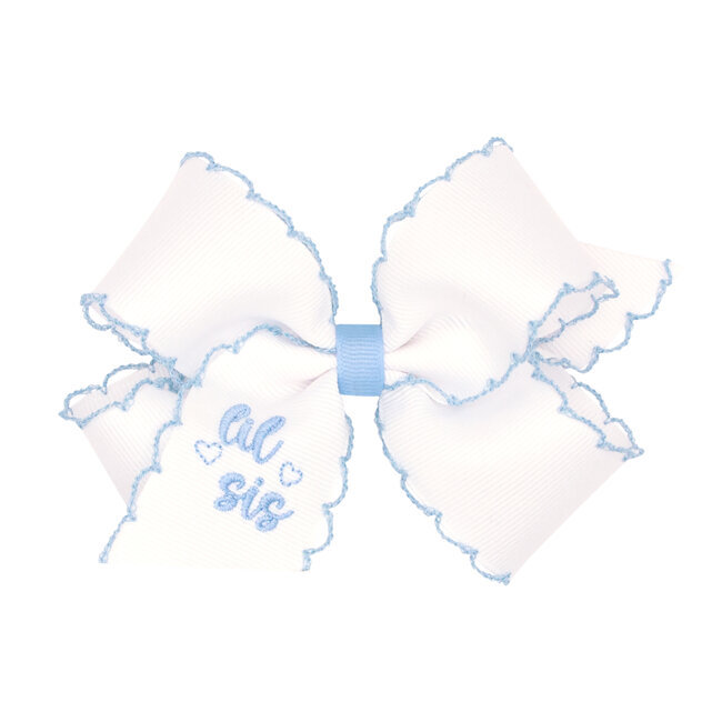 Wee Ones Grosgrain Bow with Millennium Blue Moonstitch Edge "Lil Sis" MEDIUM