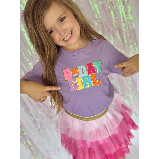 Sweet Wink Birthday Girl Patch Tee- Lavender
