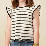 Hayden Girls Contrast Piped Striped Knit Tank - Oatmeal/Black