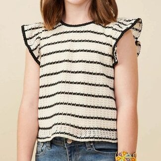 Hayden Girls Contrast Piped Striped Knit Tank - Oatmeal/Black