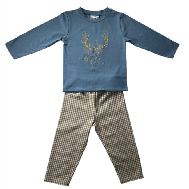 Three Sisters Deer Embroidery Pants Set