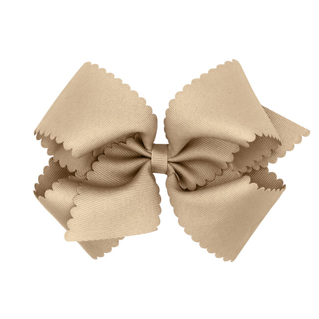 Wee Ones King Grosgrain Scalloped Edge Bow - OATMEAL