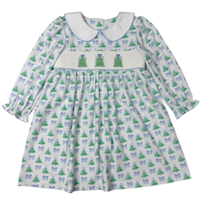Three Sisters Christmas Tree Smocked Dress