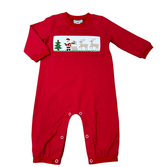 Three Sisters Christmas Time Smocked Boy Romper