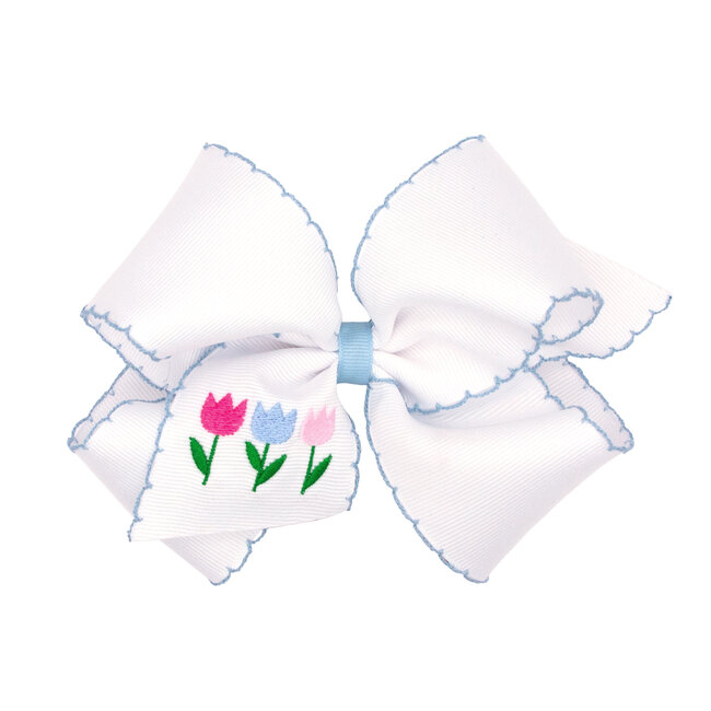 Wee Ones King Grosgrain Bows with Moonstitch Edge & Tulip Embroidery