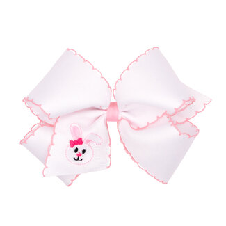 Wee Ones King Grosgrain Bow with Moonstitch Edge & Easter-inspired Embroidery on Tail