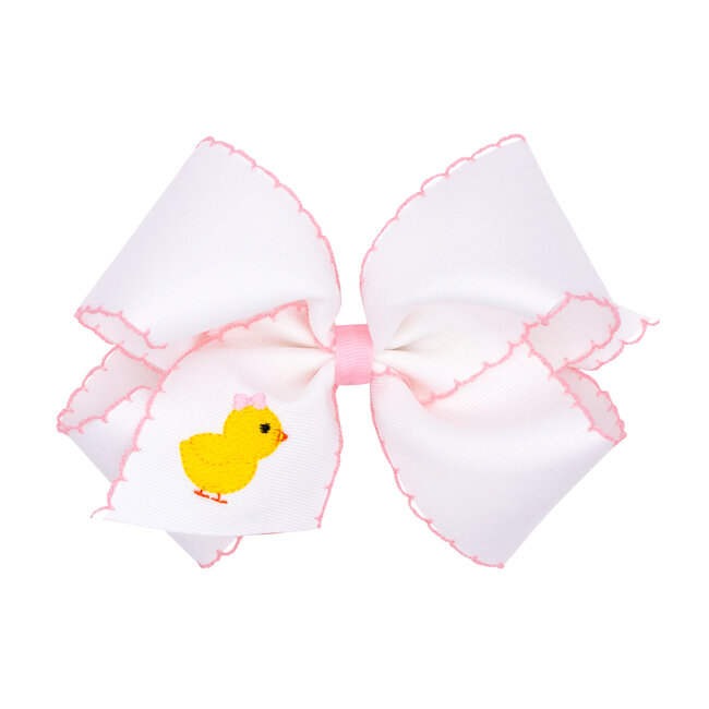 Wee Ones King Grosgrain Bows with Moonstitch Edge & Yellow Chick Embroidery