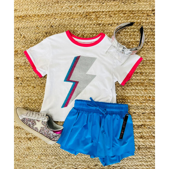 Azarhia Sequin Lightning Bolt on White Ringer Boxy Tee