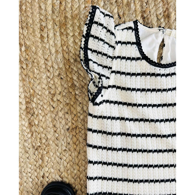 Hayden Girls Contrast Piped Striped Knit Tank - Oatmeal/Black